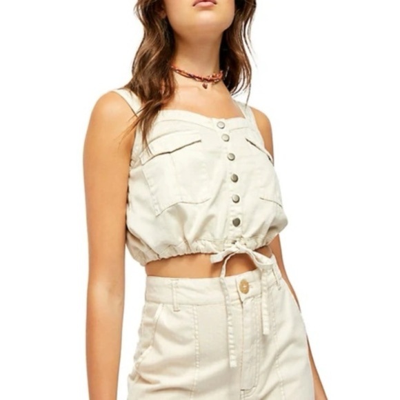 We The Free Tops - Free Palm Desert Button-Up Top Denim Crop Medium